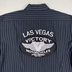 Victory Motorcycles Shirt Mens XL Black Striped Embroidered Biker Shop Work